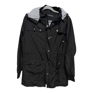 Bloggerlove Black Rain Jacket Light Weight Coat Removable Hood Size Medium